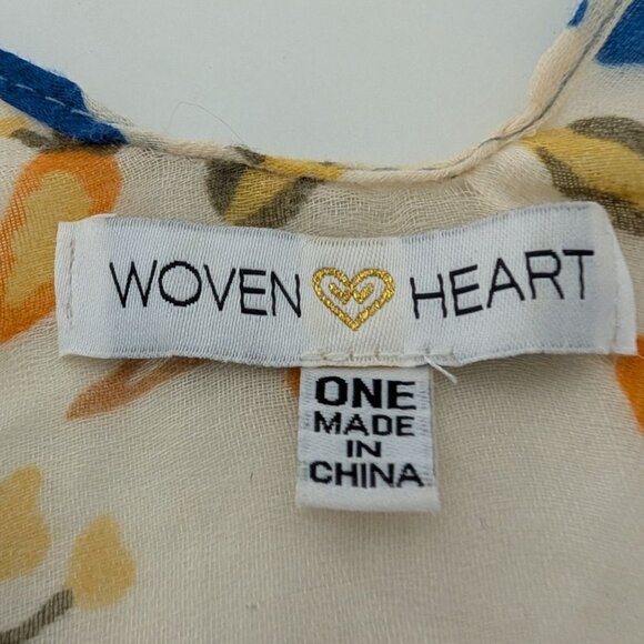 Woven Heart Floral Duster Kimono Womens One Size Blue Fringe Lightweight Boho - Picture 5 of 11